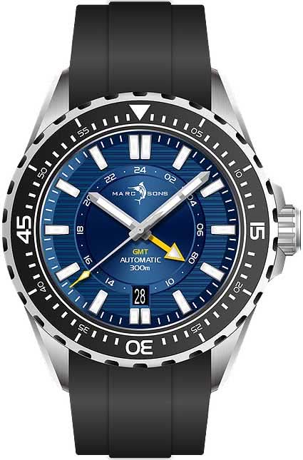Orologio da uomo con quadrante blu, lunetta nera e cinturino in silicone nero