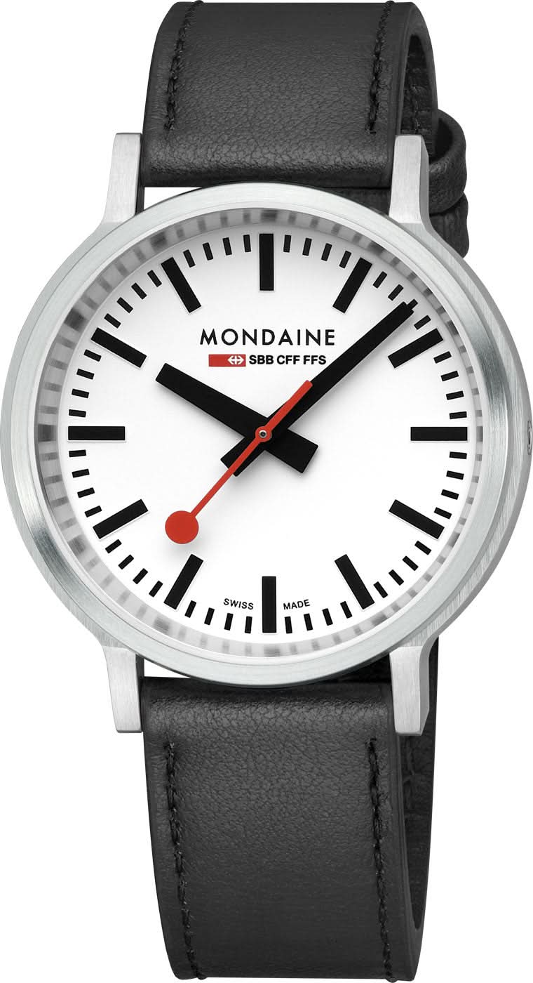 Orologio da uomo con cinturino in pelle nera, cassa argentata e quadrante bianco
