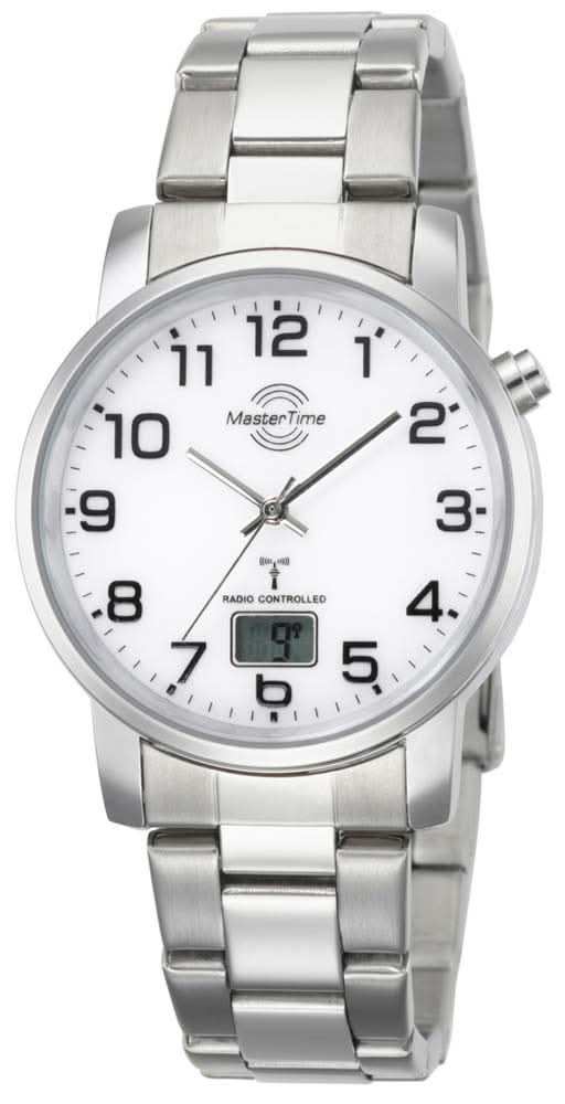 Orologio da uomo con cinturino in metallo argentato e quadrante bianco, lancette analogiche