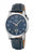 Herrenuhr mit blauem Zifferblatt, silbernem Gehäuse und blauem Lederarmband