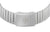 Silbernes Metallarmband einer Herrenfunkuhr mit Rückseite und Sender-Logo