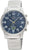 Herrenuhr mit blauem Zifferblatt, silbernem Edelstahlband und Datum „FR“