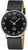 Herrenuhr mit schwarzem Zifferblatt, römischen Ziffern, schmalem schwarzen Lederarmband