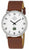 Herrenuhr mit weißem Zifferblatt, schwarzem Zeigerwerk und braunem Lederarmband