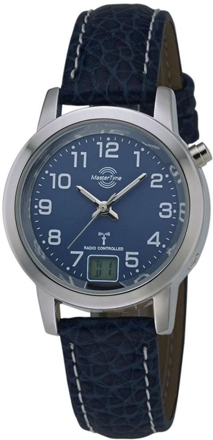 Orologio da donna con quadrante blu scuro, cassa in acciaio inossidabile e cinturino in pelle blu