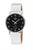 Orologio da donna con quadrante nero, cassa argentata e cinturino in pelle bianca, sottile