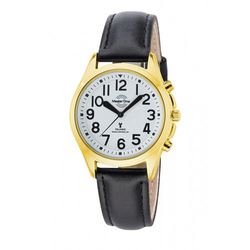 Master Time MTLA-10942-12L Damen Armbanduhr Goldfarben/Schwarz • Sprechende Funkuhr • Mineralglas