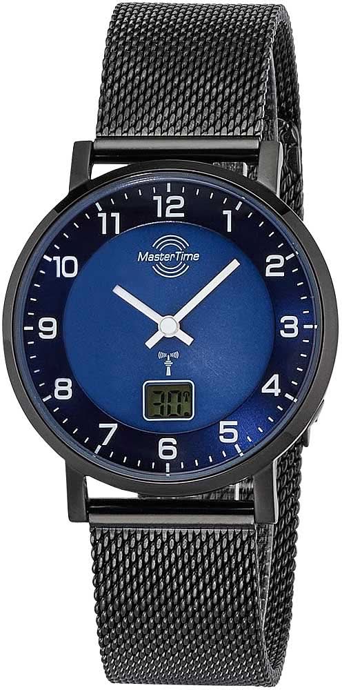 Master Time Damenuhr mit Meshband, blauem Zifferblatt, Analoganzeige und Datum