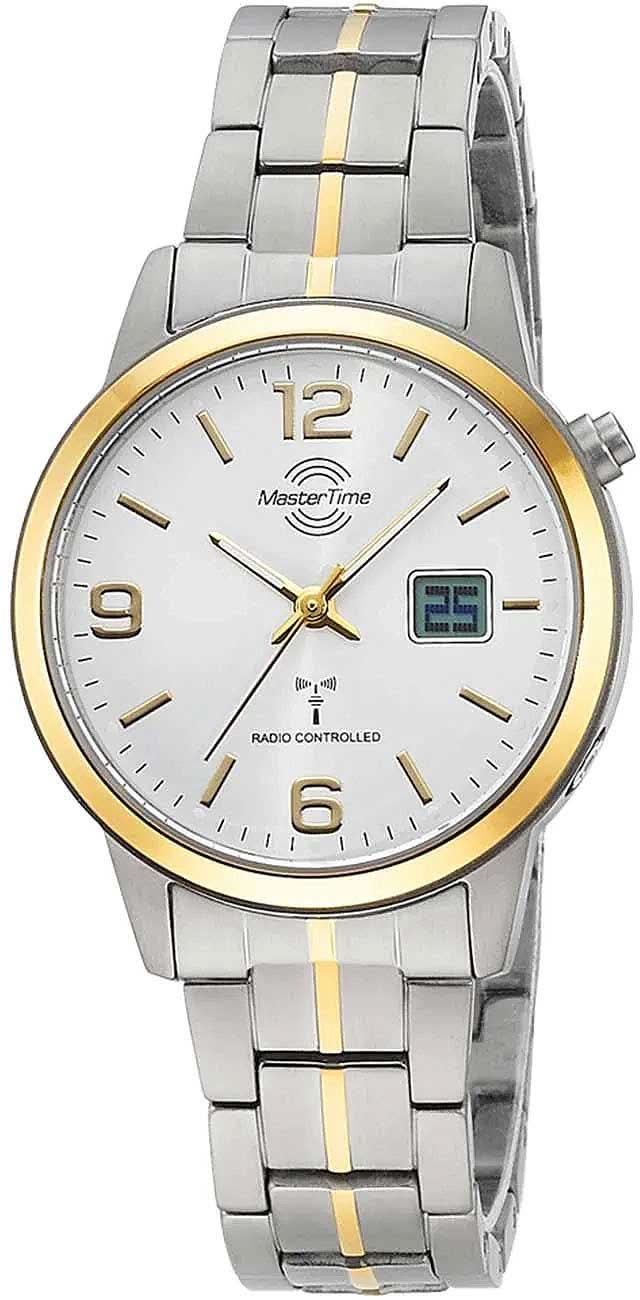 Orologio da donna con bracciale in titanio bicolore, quadrante bianco e display digitale a ore 6