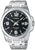 Orologio da uomo Casio: cinturino in acciaio inossidabile argentato, quadrante nero, analogico, datario, 50 m