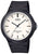 Casio Quarz-Herrenuhr mit schwarzem Silikonband, rundem Gehäuse und weißem Zifferblatt