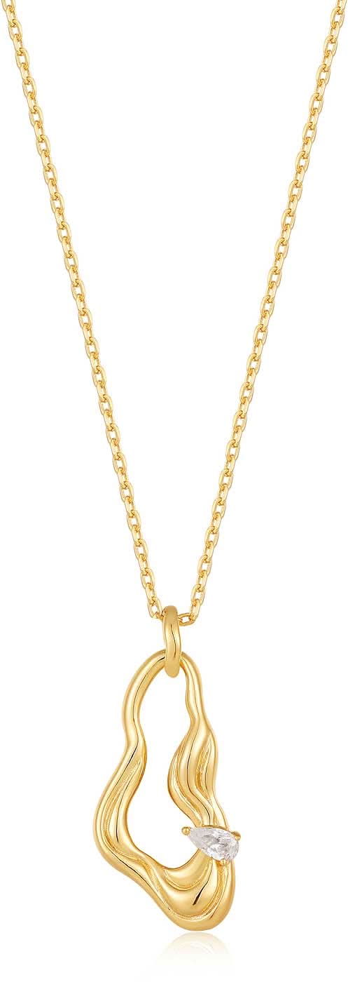 Collana color oro con ciondolo a goccia ondulata intrecciata e piccola pietra decorativa