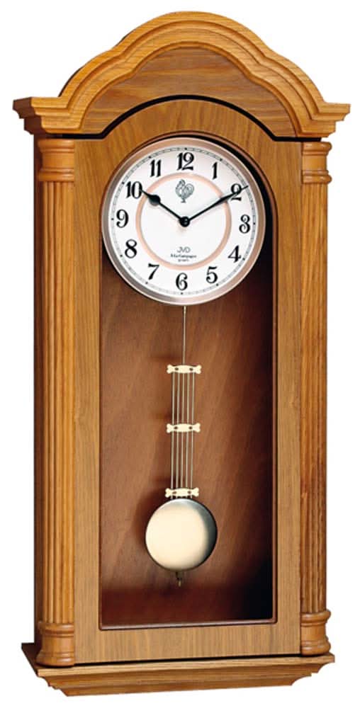Orologio da parete in legno con quadrante rotondo e pendolo oscillante nella cassa