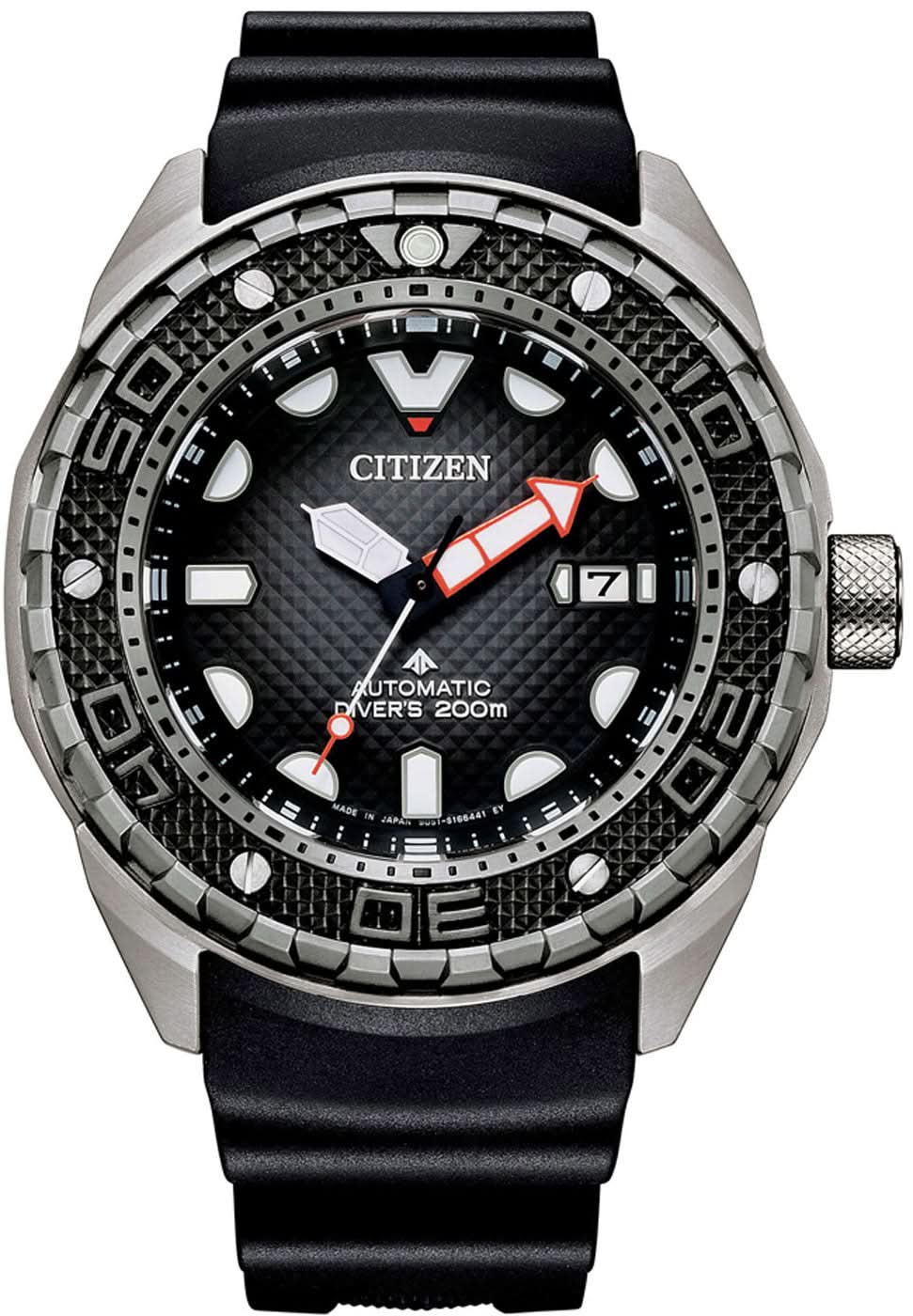 Orologio da uomo con quadrante nero, cassa in acciaio inossidabile e cinturino in caucciù nero.