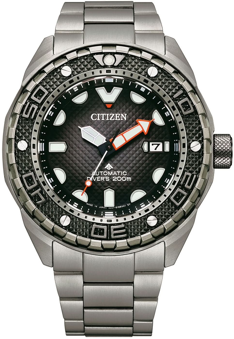 Citizen Promaster NB6004 Uhr mit Titanarmband und Sicherheitsfaltschließe, schwarzes Zifferblatt