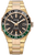 Herrenuhr mit goldfarbenem Gehäuse, schwarzem Zifferblatt und grünem GMT-Lünette