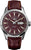 Herrenarmbanduhr mit burgunder Zifferblatt, braunem Lederband und Datumsanzeige „MON“