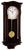 Orologio da parete in legno con movimento a pendolo, frontale marrone scuro, quadrante rotondo con lancette.