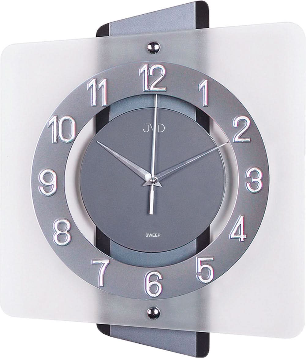Orologio da parete con cornice in legno chiaro, vetro e quadrante rotondo grigio con lancette
