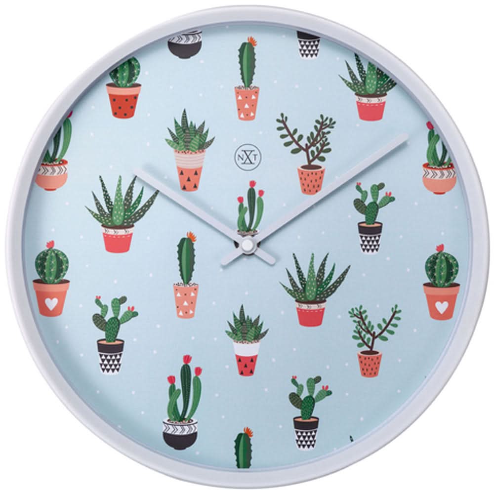 Orologio da parete (Ø30 cm) in plastica, quadrante azzurro con stampa di cactus