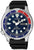 Herrenuhr mit schwarzem Lederarmband und blauem Zifferblatt, Datumsanzeige „MON 7“