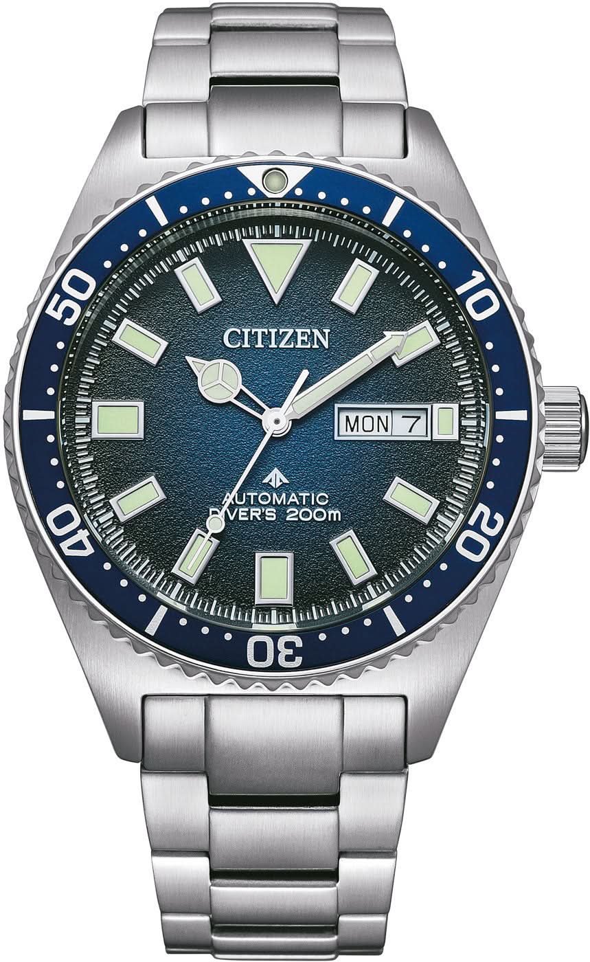 Orologio da uomo con quadrante blu, ghiera zigrinata bidirezionale e datario