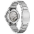 Retro di un orologio automatico da uomo in argento con movimento a vista in cassa in acciaio inossidabile