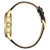 Citizen orologio da uomo, vista laterale, con bordo cassa color oro e cinturino in pelle nera
