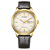 Orologio da uomo Citizen con lunetta color oro, quadrante bianco e cinturino in pelle nera