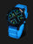 Orologio da uomo con quadrante blu, lunetta in ceramica e cinturino in silicone blu