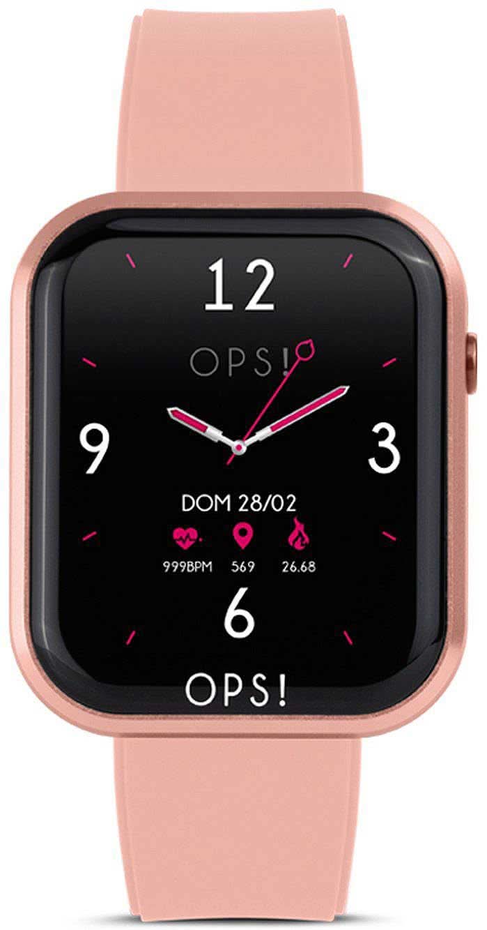 Smartwatch unisex con cinturino in silicone rosa e display nero