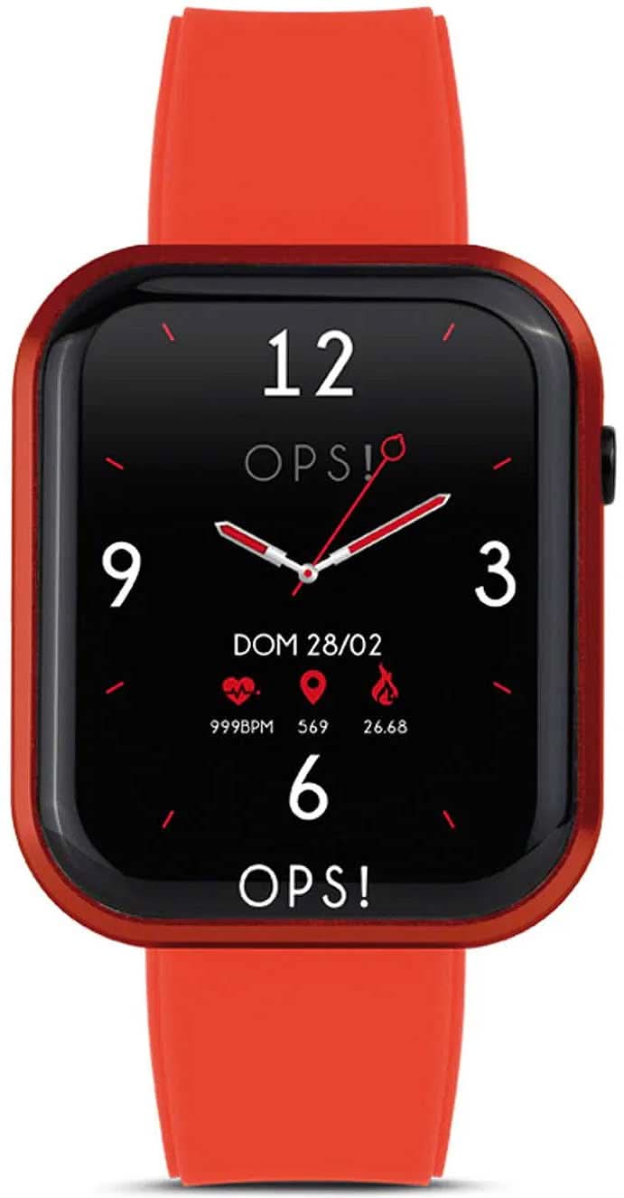 Smartwatch unisex con cinturino in silicone rosso e display quadrato con orario