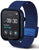 Orologio smartwatch unisex con cinturino in tessuto blu, vista laterale e passante