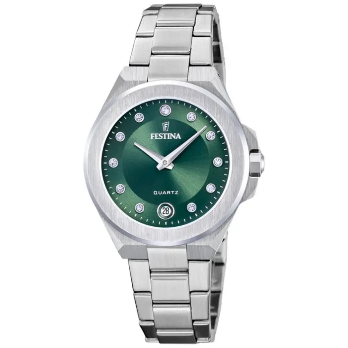 Festina Mademoiselle F20700/4 Damen Armbanduhr Grün • Mineralglas • Edelstahlarmband