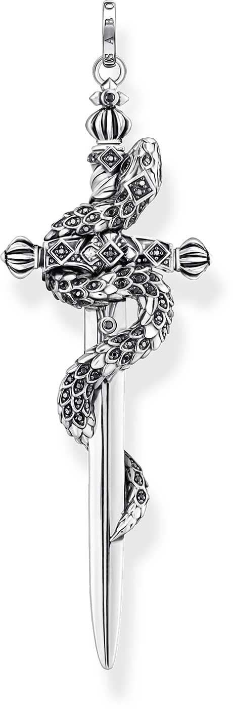 Ciondolo spada in argento sterling con serpente e ornamenti, all'anello