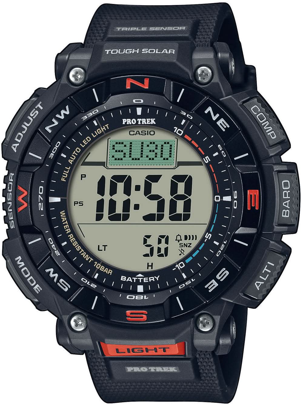 Orologio da uomo con display digitale Tough Solar, cassa nera e cinturino in tessuto nero