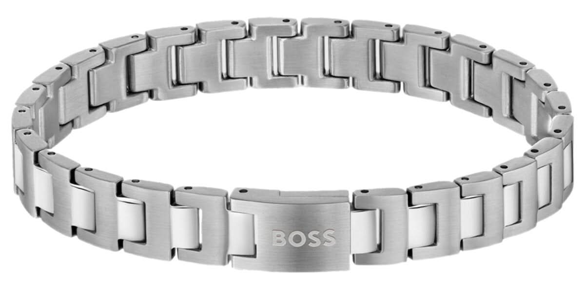Bracciale in acciaio inossidabile da uomo con chiusura magnetica, maglie allungate e logo BOSS