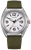Orologio da uomo con cinturino in tessuto verde, cassa argentata e quadrante bianco