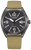 Orologio da uomo con quadrante nero e cinturino in tessuto beige, datario