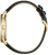 Orologio da uomo bicolore con cinturino in pelle nera e lunetta color oro, vista laterale