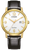 Orologio da uomo bicolore con quadrante bianco, lunetta color oro e cinturino in pelle nera