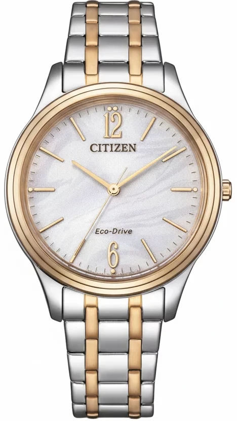 Orologio da donna Citizen con bracciale rotondo in acciaio inossidabile bicolore e quadrante chiaro