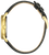 "Orologio da donna in vista laterale con cinturino in pelle nera e cassa color oro con corona"