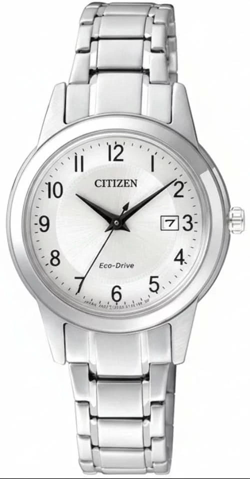 Orologio da donna in acciaio inossidabile con quadrante argentato, datario a ore 3, Citizen