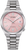 Orologio da uomo con bracciale in metallo argentato e quadrante rosa, movimento automatico