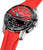 Orologio uomo connesso con cinturino in silicone rosso, quadrante nero e cassa argentata