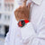 Orologio da uomo connesso al polso: cinturino in silicone rosso, quadrante nero, cassa argentata