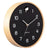 Orologio da parete rotondo con cornice in legno e quadrante nero, numeri bianchi, lancette dell'orologio