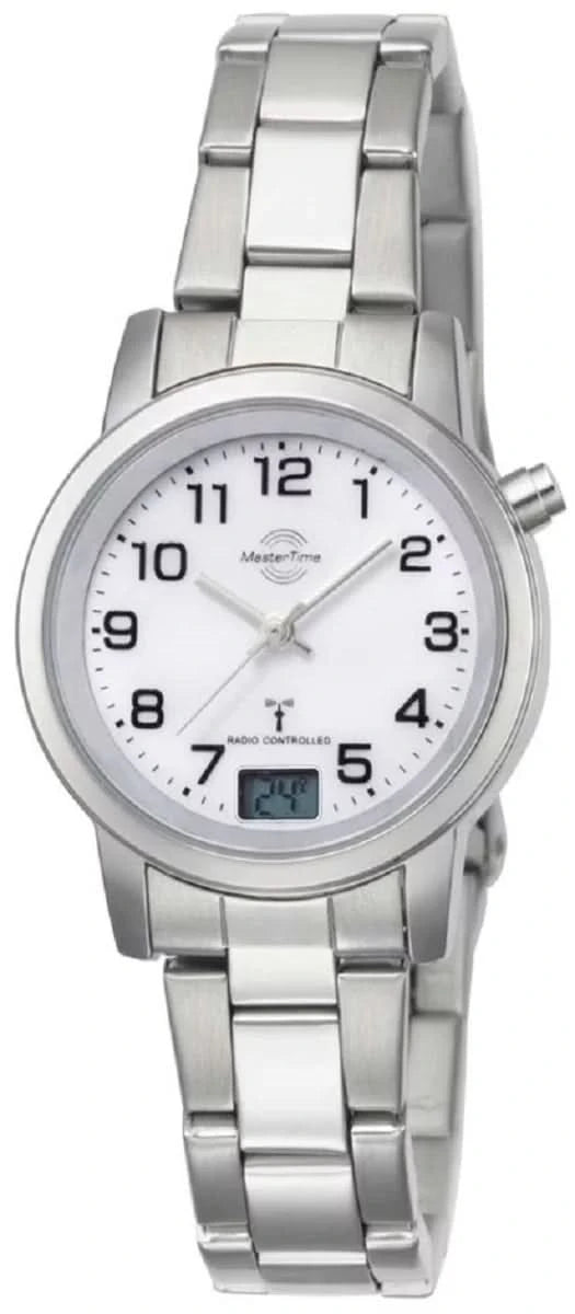 Orologio da donna con bracciale in acciaio inossidabile, quadrante rotondo bianco con piccolo display