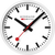 Aluminium-Wanduhr mit weißem Zifferblatt, schwarzen Zeigern und roter Sekunde